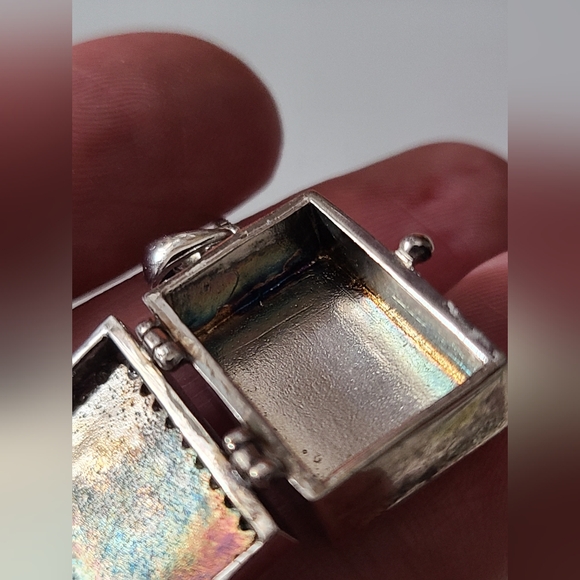 Vintage 925 real diamonds box couple & child necklace 80's photo Locket chain - Picture 2 of 16